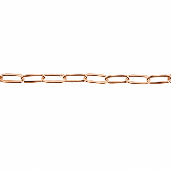 14k pink elongated flat cable chain, 2.5mm width, from Myron Toback Inc. showcasing its sleek, durable design and polished finish.