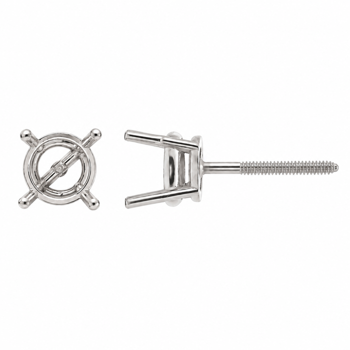 14K White / 9mm (2.5 Ct) Round Basket Earring With Screw Post Round Basket Earring With Screw Post