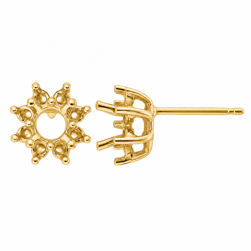 14k yellow gold round cluster earring setting with space for 1.5 carat stones, designed by Myron Toback Inc.