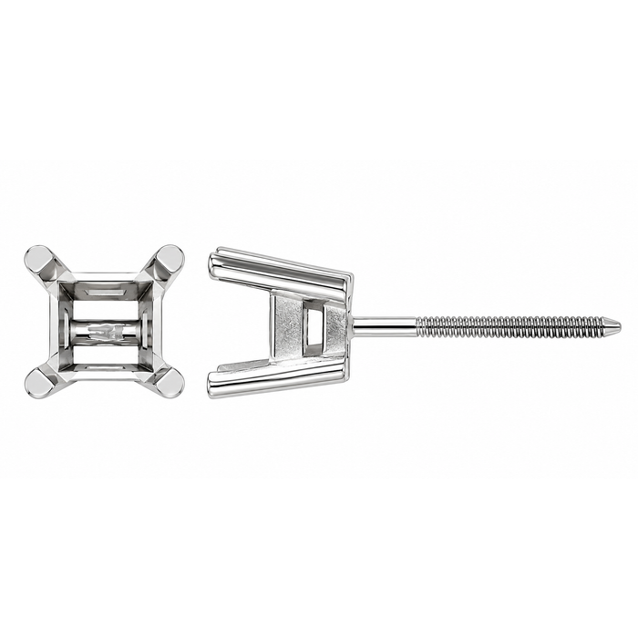 18K White Princess Cut Earring Setting W/Screw Post Princess Cut Earring Setting W/Screw Post