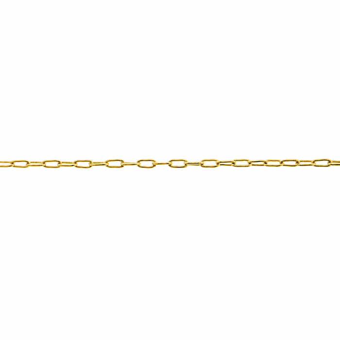 18k yellow gold 1.1mm drawn cable chain by Myron Toback Inc. showcasing a delicate, polished jewelry chain with fine links.