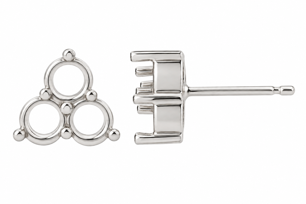 Three Stone Cluster Earring Setting