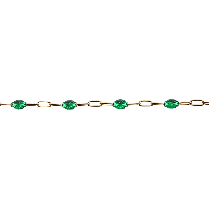 Myron Toback Inc. 14/20 Yellow Gold-Filled Emerald Resin Elongated Cable Chain Emerald Resin Elongated Cable Chain
