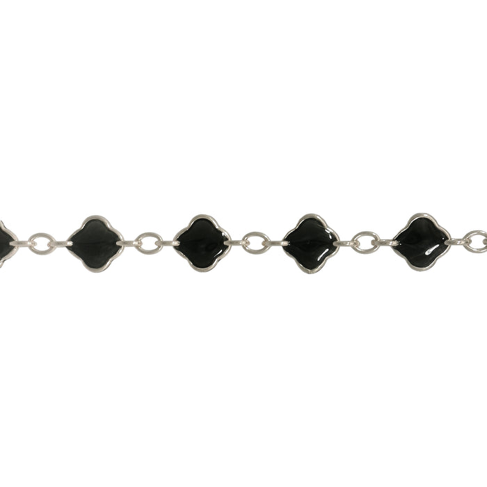 Myron Toback Inc. Sterling Silver Black Resin Clover Chain Black Resin Clover Chain