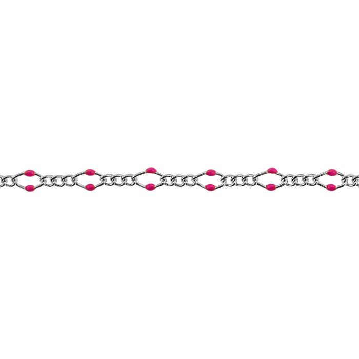 Myron Toback Inc. Sterling Silver Curb Chain with Pink Resin Sterling Silver Curb Chain with Pink Resin