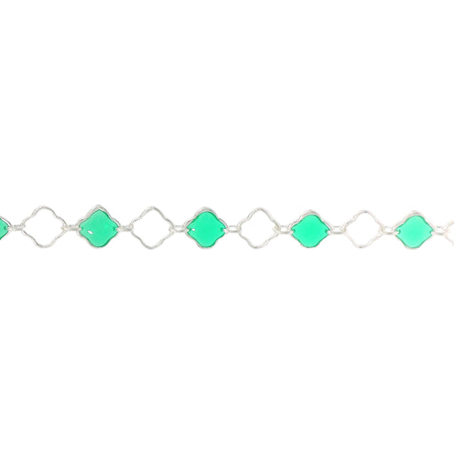 Myron Toback Inc. Sterling Silver Green Resin Clover Chain Green Resin Clover Chain
