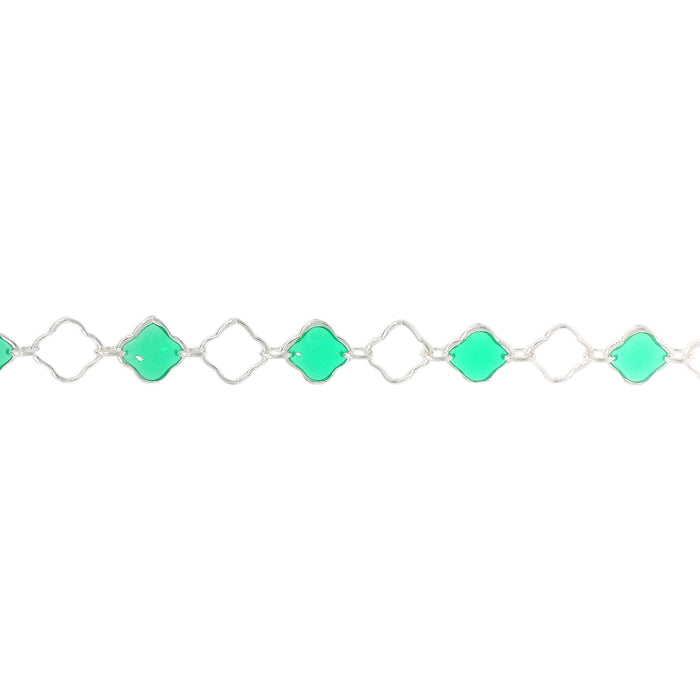 Myron Toback Inc. Sterling Silver Green Resin Clover Chain Green Resin Clover Chain
