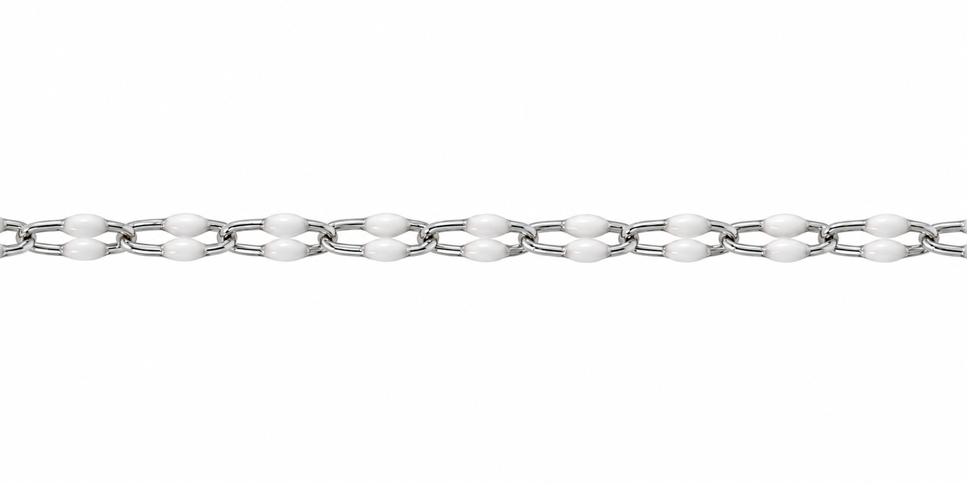 Sterling Silver Elongated Cable Chain with White Resin Elongated Cable Chain with White Resin