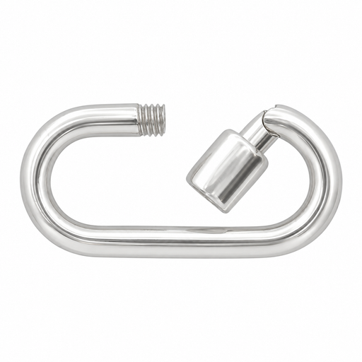 Sterling silver oval carabiner clasp with screw closure, designed for jewelry making and secure connection.
