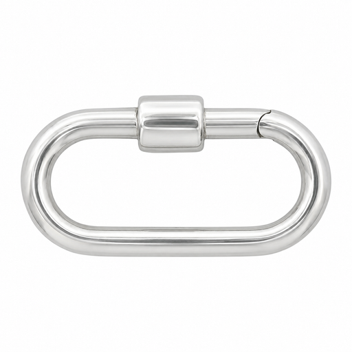 Sterling silver oval carabiner clasp with screw closure, used for jewelry or craft projects, by Myron Toback Inc.